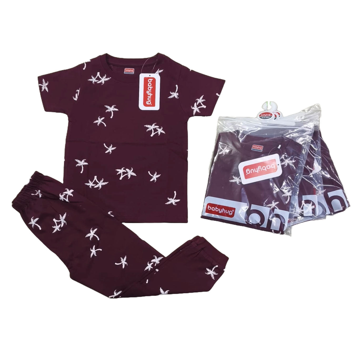 Burgundy Palm Tree Print T-Shirt & Bottom Set
