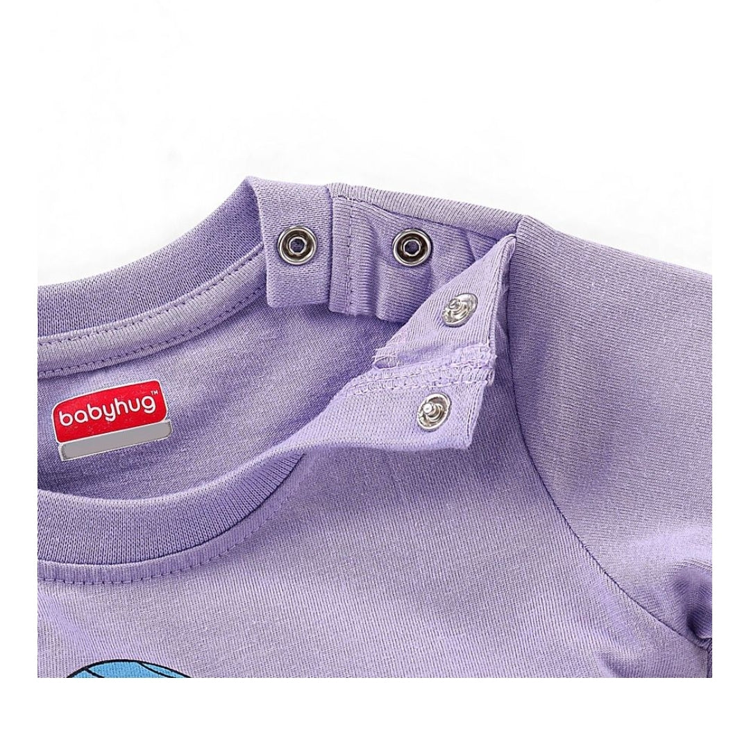 Cotton Knit Full Sleeves Night Suit Hippo Print - Lavender