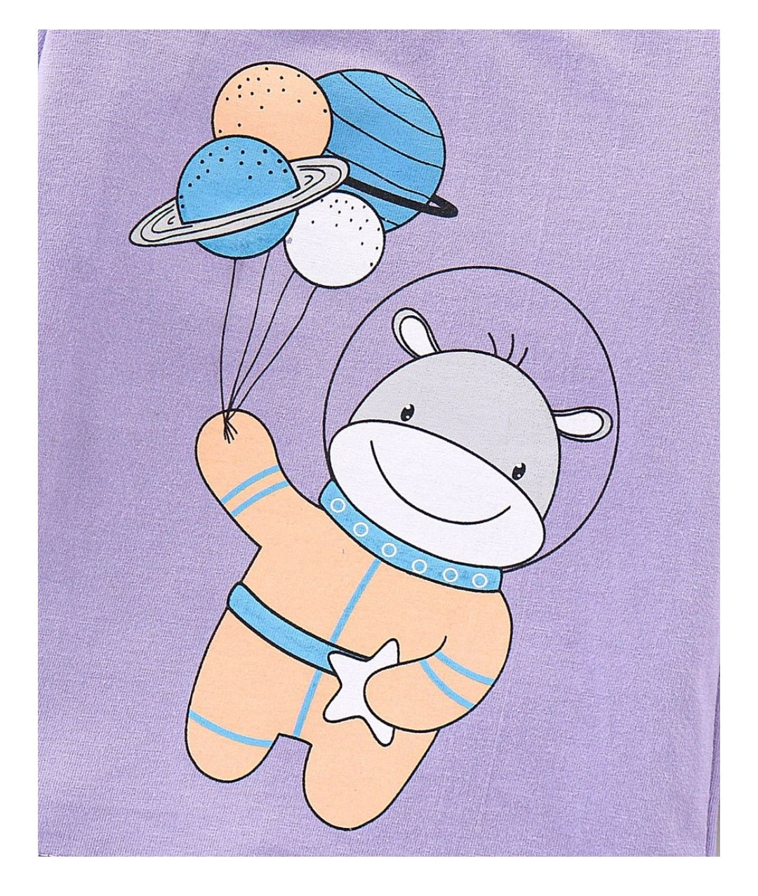 Cotton Knit Full Sleeves Night Suit Hippo Print - Lavender