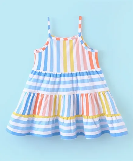 Cotton Knit Singlet Sleeves Stripe Frock