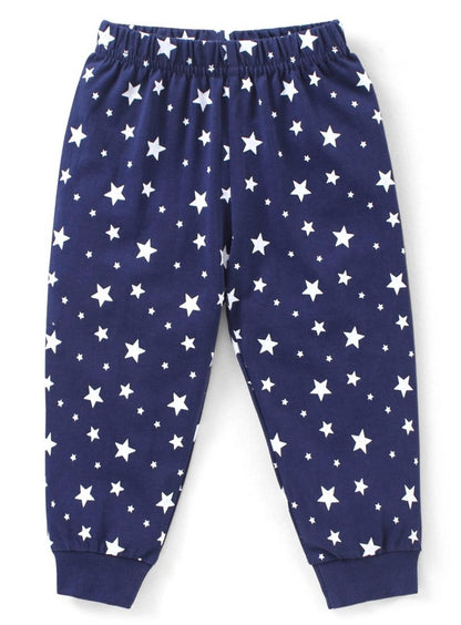 Night Suit Sleep Head Teddy Print & Star Print - Yellow & Blue