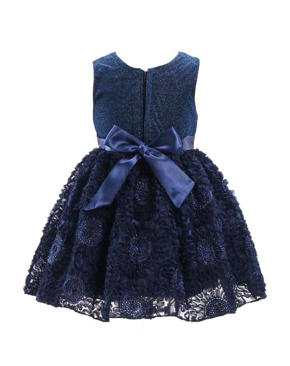 Mesh Sleeveless Embroidery Frock - Navy