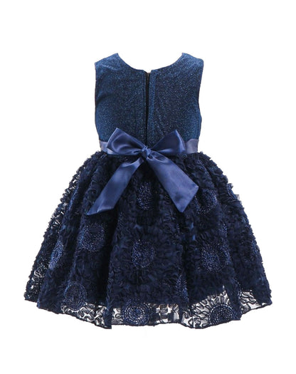 Mesh Sleeveless Embroidery Frock - Navy