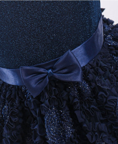 Mesh Sleeveless Embroidery Frock - Navy