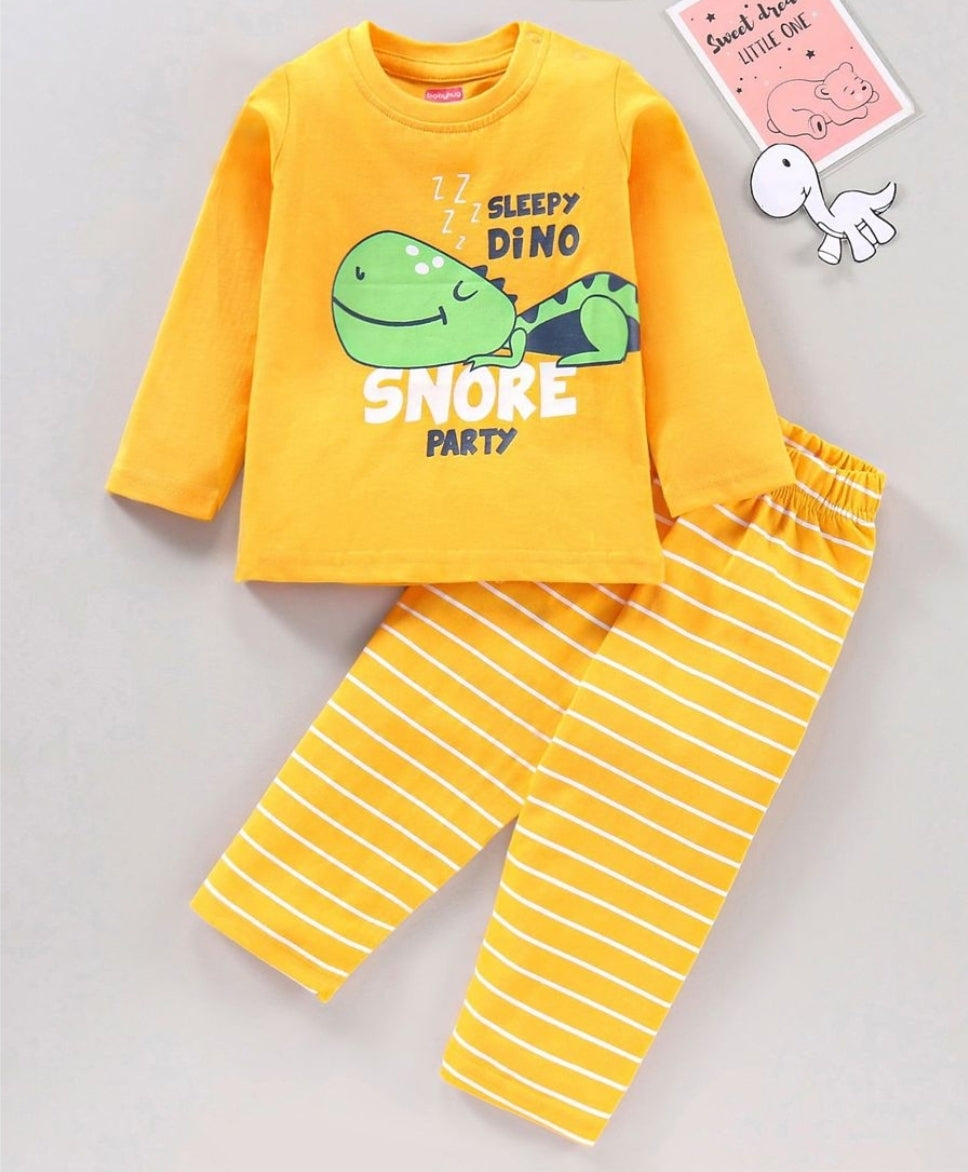 Dino Graphic Night Suit - Yellow