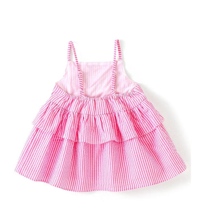 Sleeveless Stripes Top with Corsage & Frill Detailing and Headband - Pink