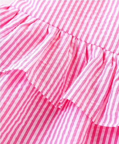 Sleeveless Stripes Top with Corsage & Frill Detailing and Headband - Pink