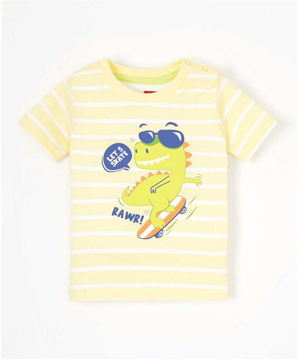 Shirt & Short Set Striped & Dino Print - Yellow & Light Green