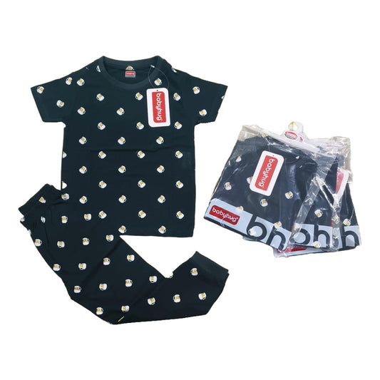 Black Mug Print T-Shirt & Bottom Set