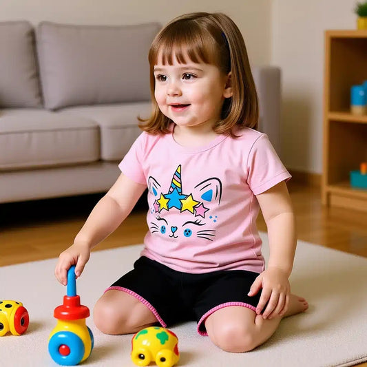 Unicorn-Cat T-Shirt and Shorts Set