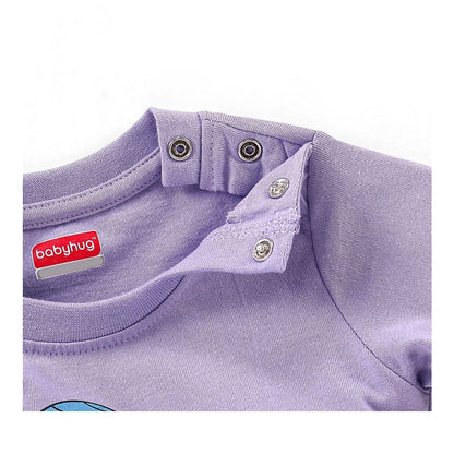 Cotton Knit Full Sleeves Night Suit Hippo Print - Lavender